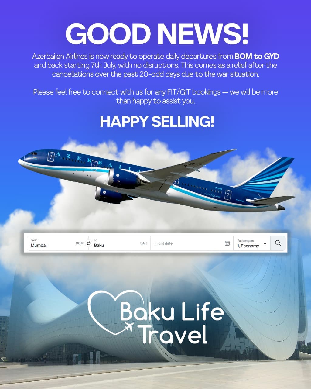 AZAL Flights Resume from Mumbai to Baku